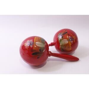 Mexico, Red, Maracas, Lot of 2, Hand Painted, Musical, Souvenir, ~ 251117-WH 846